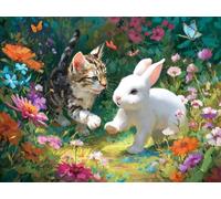Liguolnn Square Diamond Painting Adulte et Enfant, Full Drill DIY 5D Carré Diamant Art Kits Lapin de fleurs Point de Croix Broderie Plein Perceuse Peinture avec Toile Décoration Murale 20x30 cm E-471