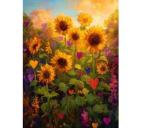 Liguolnn Square Diamond Painting Adulte et Enfant, Full Drill DIY 5D Carré Diamant Art Kits Sunflower amour Point de Croix Broderie Plein Perceuse Peinture avec Toile Décoration Murale 60x80 cm E-1053