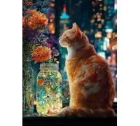 Liguolnn Square Diamond Painting Adulte et Enfant, Full Drill DIY 5D Carré Diamant Art Kits Vase pour chat Point de Croix Broderie Plein Perceuse Peinture avec Toile Décoration Murale 40x50 cm E-707