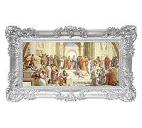 LIGUORO SHOP Impression De La Peinte L'École d'Athènes de Raphaël Sanzio di Urbino Impression Sur Bannière Toile avec Cadre Style Baroque 96X56 cm (Argent)