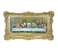 LIGUORO SHOP Tableau de La Dernière Cène de Léonard de Vinci Reproduction imprimée sur bannière en toile avec cadre baroque 96x56 cm (Or)