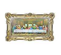 LIGUORO SHOP Tableau de La Dernière Cène de Léonard de Vinci Reproduction Imprimée sur Bannière en Toile avec Cadre Baroque 96x56 cm (Or/Noir)