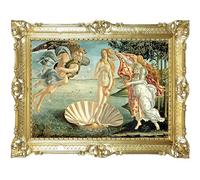 LIGUORO SHOP Tableau de la naissance de Vénus de Sandro Botticelli Reproduction imprimée sur papier effet toile avec cadre baroque 86 x 67 cm (Or)