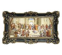 LIGUORO SHOP Tableau De La Peinture L'École d'Athènes de Raphaël Sanzio di Urbino Impression Sur Bannière Toile avec Cadre Style Baroque 96X56 cm (Noir/Or)