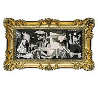 LIGUORO SHOP Tableau Guernica de Pablo Picasso Reproduction imprimée sur bannière toile avec cadre baroque 96 x 56 cm (doré/noir)