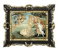 LIGUORO SHOP Tableau La naissance de Vénus de Botticelli Reproduction imprimée sur bannière toile avec cadre baroque 45 x 37 cm (Noir/Or)