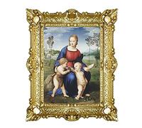 LIGUORO SHOP Tableau Madonna del Chardonneret de Raphaël Reproduction imprimée sur papier effet toile avec cadre baroque 55 x 45 cm (Or)