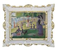 LIGUORO SHOP Tableau Un dimanche après-midi de Seurat Reproduction Imprimé sur Bannière Toile avec Cadre Baroque 45 x 37 cm (Blanc/Or)