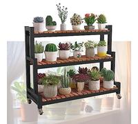 LIGUOYI Étagère À Plantes Métal Étagère À Fleurs, Banc À Fleurs À Échelle 2 Niveaux 3 Niveaux Etagère Plantes avec roulettes, Gain D'espace Porte Plantes pour Intérieur Ou Extérieur Jardin Balcon