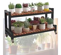 LIGUOYI Étagère À Plantes Métal Étagère À Fleurs, Banc À Fleurs À Échelle 2 Niveaux 3 Niveaux Etagère Plantes avec roulettes, Gain D'espace Porte Plantes pour Intérieur Ou Extérieur Jardin Balcon