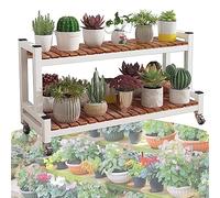 LIGUOYI Métal Étagère À Fleurs Support Porte Pots De Fleurs 2 Niveaux 3 Niveaux Banc À Fleurs À Échelle avec roulettes Étagère À Plantes, Fleurs Jardin Balcon Étagère De Rangement De Décorative
