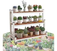 LIGUOYI Métal Étagère À Fleurs Support Porte Pots De Fleurs 2 Niveaux 3 Niveaux Banc À Fleurs À Échelle avec roulettes Étagère À Plantes, Fleurs Jardin Balcon Étagère De Rangement De Décorative