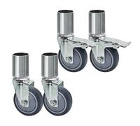 LIGUOYI Roulette Pivotante 3" 4" 5" Roulettes Tubulaires De 4 Pièces Pour Meubles, Tube Rond 22 À 72mm Avec Freins, Muet Lourdes Pour Étagères De Cuisine Swivel Caster(Gray,3in-28mm)