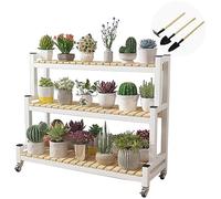 LIGUOYI Support Pour Pots De Fleur En Métal, Étagère À Plantes Etagere Plante Exterieur Intérieur Avec Roues Porte Pots De Plante En Bois, Facile À Déplacer Étagère À Chaussures Rangement