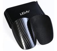 LIGVIV Mini protège-tibias de football, fibre de carbone, noir, 4½ po x 3¼ po, unisexe, à enfiler - avec étui portable