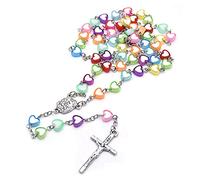 LiHan1028 Chapelet catholique en résine colorée pour enfant fait à la main avec croix décorée