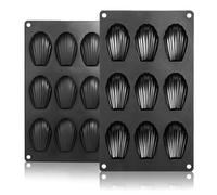 LIHAO 2pcs Moules à Madeleines en Silicone à 9 Cavités, Moule Antiadhésif à Pâtisserie, Pudding, Chocolat - Noir