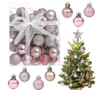 LIHAO 30pcs Boules de Noël en Plastique, Mini Boules Ø3CM pour Decoration Ornement de Sapin de Noël, Décorations de Noël Intérieure ou Extérieure - Or Rose