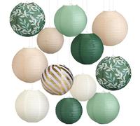 LIHAO Lampion Lanterne Papier Chinoise Vert Sauge/Crème/Doré, 12pcs Décoration Anniversaire Mariage Fête Nouvel An, 8/10/12 inch