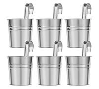 LIHAO Lot de 6 Pots de Fleurs Intérieur Suspendu en Métal avec Crochet Amovible Décoration Jardinage - Argent