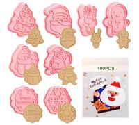 LIHAO Lot de 8 Emporte Pièces Noël, Moule à Buiscuit Noël avec 100pcs Sachets à Buiscuit, Moule en Forme de Père de Noël Bonhomme de Neige Renne pour Décoration de Noël