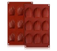 LIHAO Moule Madeleine Silicone Classique 9 Cavités, 2pcs Plaques Moule a Madeleine pour Chocolat, Muffin (Brun)