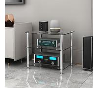 LIHDNGXM Rack Audio 1/2/3/4 Niveaux avec étagères en Verre trempé, Support stéréo, Meuble AV, Support pour récepteur stéréo, Support pour Lecteur CD et Tourne-Disque(Clear Glass,3 Tier)