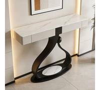 LIHDNGXM Table Console Contemporaine Demi-Lune avec Rangement, Plateau en Pierre, Table De Canapé Rectangulaire Étroite, Décorative pour Salon, Entrée, Couloir(Black B,80x35x92cm)