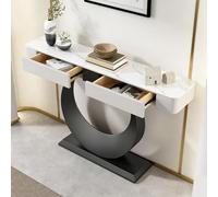 LIHDNGXM Table Console Moderne avec Tiroirs De Rangement, Plateau en Ardoise, Table De Canapé D’entrée De Luxe Noir/Or Derrière Le Canapé, Base en Acier Carbone(Black A,120x35x92cm)