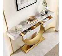 LIHDNGXM Table Console Moderne avec Tiroirs De Rangement, Plateau en Ardoise, Table De Canapé D’entrée De Luxe Noir/Or Derrière Le Canapé, Base en Acier Carbone(Gold C,100x35x92cm)