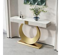 LIHDNGXM Table Console Moderne avec Tiroirs De Rangement, Plateau en Ardoise, Table De Canapé D’entrée De Luxe Noir/Or Derrière Le Canapé, Base en Acier Carbone(Gold A,140x35x92cm)
