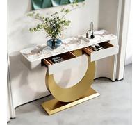 LIHDNGXM Table Console Moderne avec Tiroirs De Rangement, Plateau en Ardoise, Table De Canapé D’entrée De Luxe Noir/Or Derrière Le Canapé, Base en Acier Carbone(Gold B,140x35x92cm)