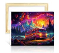 LiHEQING Kit de peinture de dessin sur toile camping-car peinture à l'huile bricolage avec pinceaux et pigment acrylique sur toile peinture à l'huile d'art, avec cadre (30x40 cm)