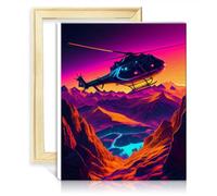 LiHEQING Kit de peinture de dessin sur toile, hélicoptère Synthwave, Kits de peinture par numéros, artisanat d'art de Style créatif avec cadre (30x40cm)