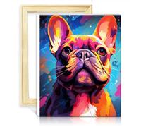 LiHEQING Peinture à l'huile sur toile bouledogue français peinture par numéros enfants avec 3 pinceaux et peintures acryliques photo pour décoration intérieure avec cadre (30x40 cm)