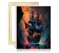 LiHEQING Peinture par numéro Bateaux Pirates Paysage DIY Peinture à l'huile Peinture par numéro Kit Adultes Graffiti Amant Photo sans Cadre (30x40 cm)