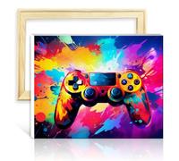 LiHEQING Peinture par numéros avec manette de jeu sur toile pour adultes débutants avec 3 pinceaux et peintures acryliques pour décoration murale de la maison sans cadre (30 x 40 cm)