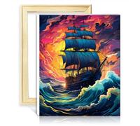 LiHEQING sur toile facile à peindre oeuvre vue bateau océan orageux bricolage kits de décoration en tissu artisanat pour la décoration intérieure sans cadre (30x40 cm)