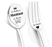 LIHIQIYA Cadeau Maman Anniversaire, Cuillère à Café avec Gravure, Fourchettes avec Gravure, Meilleure Maman du Monde, Je t'aime Maman, Cuillère à Café Personnalisé Cadeau Anniversaire Mama Original