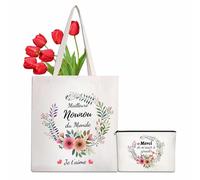 LIHIQIYA Cadeau Nounou Original Fin de Contrat, Tote Bag Garde d'enfants avec Petite Pochette Sacs Coton Merci Nounou Anniversaire Personnalisé Cadeau Fin d'Année Utile