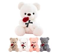 LIHIQIYA Ours en Peluche avec Rose, Cadeau Saint Valentin Femme, 25cm Teddy Bear Blanc Nounours Peluche Mignon Juet en Peluche Personnalisé Anniversaire Cadeaux St Valentin pour Femme Petite Amie Sœur