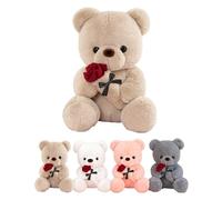 LIHIQIYA Ours en Peluche avec Rose, Cadeau Saint Valentin Femme, 45cm Teddy Bear Brun, Nounours Peluche Mignon Juet en Peluche Personnalisé Anniversaire Cadeaux St Valentin pour Femme Petite Amie Sœur