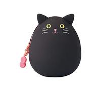 LIHITLAB PuniLabo Mini pochette à fermeture éclair, en forme d'œuf, chat noir (A7782-3), taille M : 5,2 x 6,1 cm