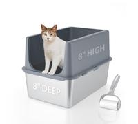 LIHOOOOM Bac à Litière Avec Couvercle en Acier Inoxydable, 40,6 cm, Côtés Hauts, Extra Large pour Grands Chats, Fermé