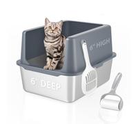 LIHOOOOM Bac à litière avec couvercle en acier inoxydable, bac à litière en métal de 30,5 cm, petit bac à litière pour chatons, bac à litière pour chat recouvert de gris, facile à nettoyer