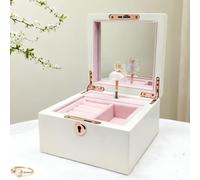 Lihou PapaQ Boîte à bijoux musicale en bois blanc pour filles et femmes, boîte de rangement à bijoux, coffre à musique, cadeaux pour Noël, anniversaire, Saint-Valentin et toutes les fêtes - Finition