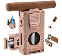 LIHTUN Allume-Cigare Tout-en-Un à Double Torche, Porte-Cigare intégré, poinçon à Cigare, Aide à Fumer Les cigares, Coupe-Cigare, Coupe-Cigare en Forme de V (Marron)