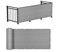 LIHUANE Cache Vue Balcon 110 x 280 cm Protection UV Coupe-Vent Cache Brise Balcon avec Œillets, Attaches de Câble pour Exterieur Terrasse Jardin et Serre Câble, Gris Clair