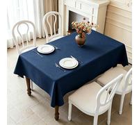 LIHUANE Nappe Aspect Lin Tissu 120 x 170 cm Lavable Aspect Lin Nappes Exterieur Anti-Tache et Facile d'entretien pour Salle à Manger, Noel, Jardin, Fête, Mariage Ou Maison, Bleu Marine