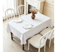 LIHUANE Nappe Aspect Lin Tissu 80 x 200 cm Lavable Aspect Lin Nappes Exterieur Anti-Tache et Facile d'entretien pour Salle à Manger, Noel, Jardin, Fête, Mariage Ou Maison, Blanc